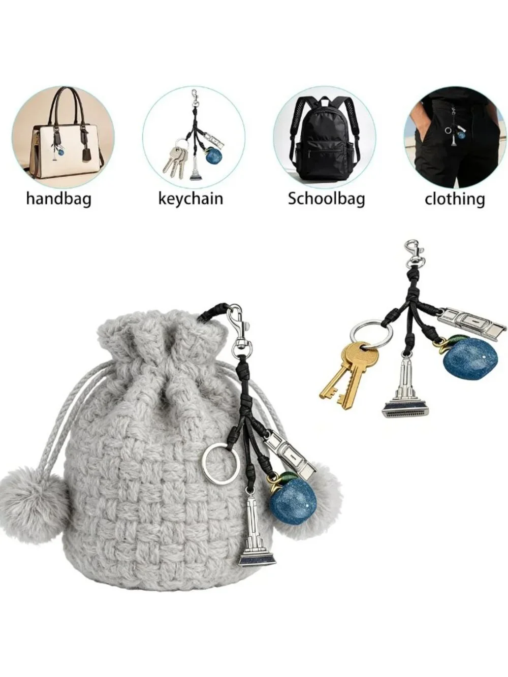 Eiffel Tower Cherry Bag Charm Keychain - Stylish Purse Accessory for Women